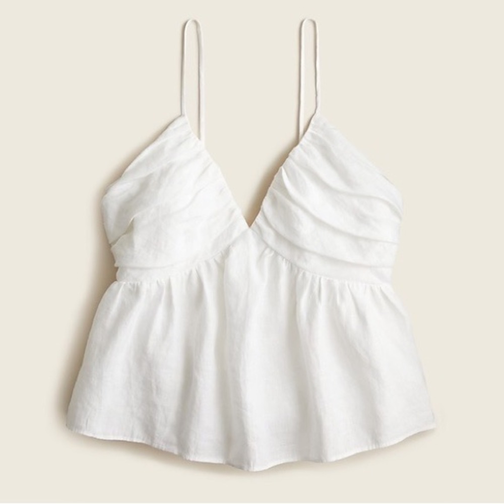 J.crew BNWOT WHITE V-neck gathered-linen camisole - size L